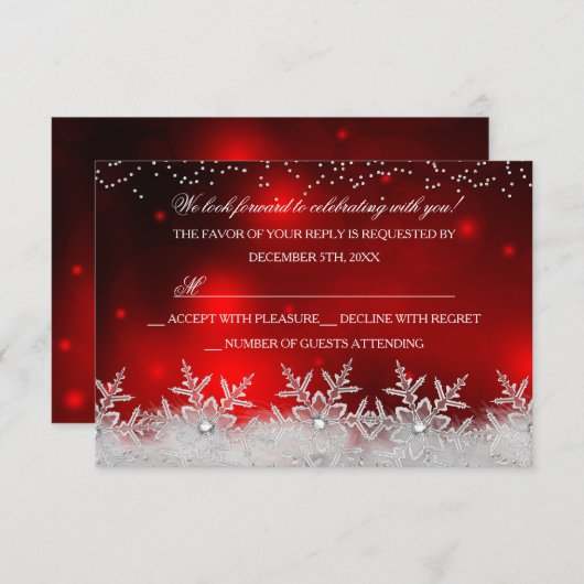 Crystal Snowflake Red Christmas Party UAWG RSVP Karte (Vorne/Hinten)