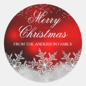 Crystal Snowflake Red Christmas Sticker (Vorderseite)