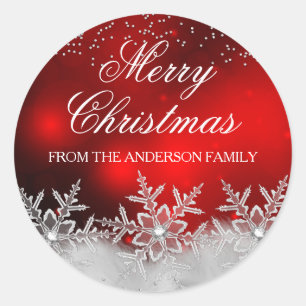 Crystal Snowflake Red Christmas Sticker