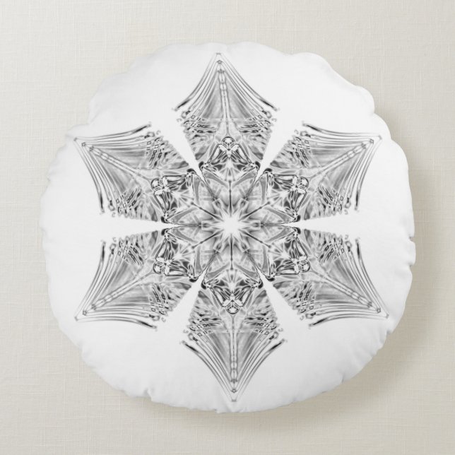 Crystal Snowflake Rundes Kissen (Vorderseite)