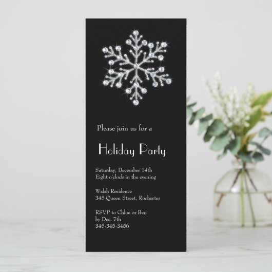 Crystal Snowflake (schwarz) Einladung (Stehend Vorderseite)