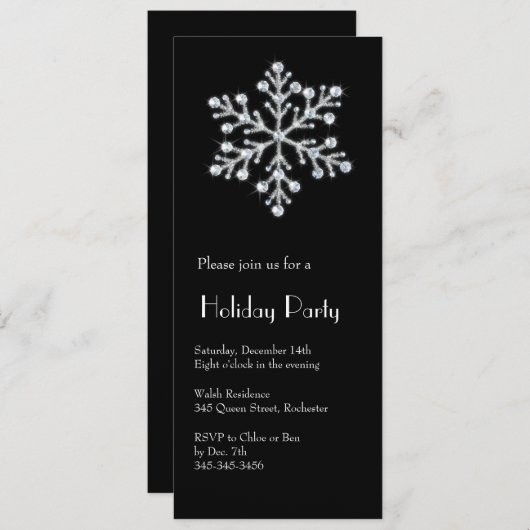 Crystal Snowflake (schwarz) Einladung (Vorne/Hinten)