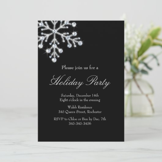 Crystal Snowflake (schwarz) Einladung (Stehend Vorderseite)
