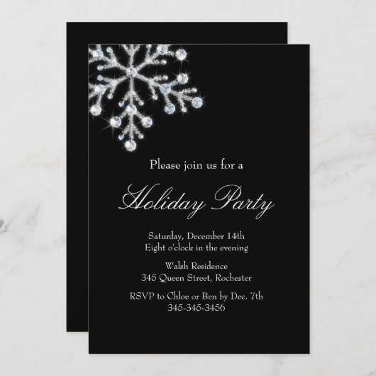 Crystal Snowflake (schwarz) Einladung (Vorne/Hinten)