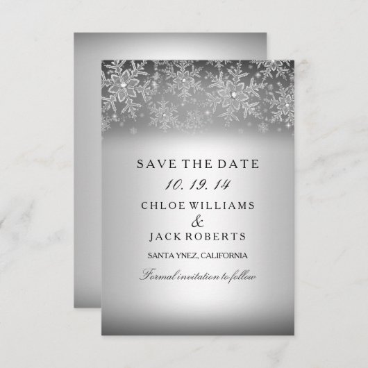 Crystal Snowflake Silver Winter Save the Date (Vorne/Hinten)