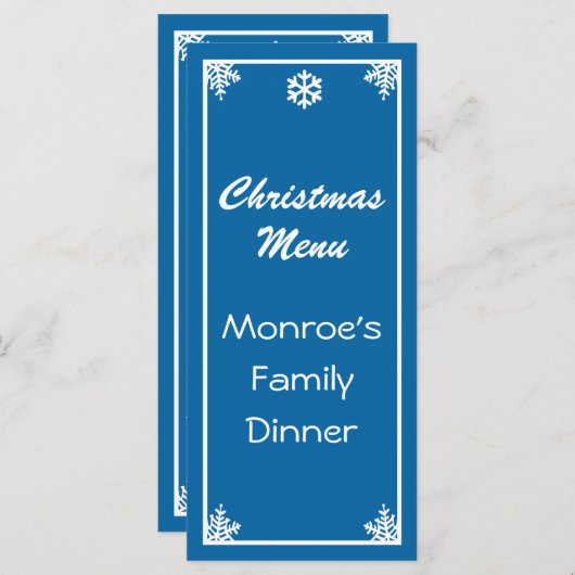 Crystal Snowflake Weihnachtsmenü Menükarte (Vorne/Hinten)