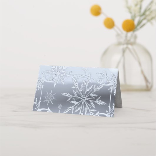 Crystal Snowflake Winter Hochzeit geklappte Platzk Platzkarte (Rückseite)