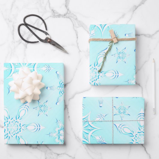 Crystal Snowflakes Pattern Geschenkpapier Set (Vorderseite)