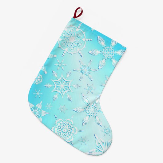 Crystal Snowflakes Pattern Großer Weihnachtsstrumpf (Vorderansicht (hängend))