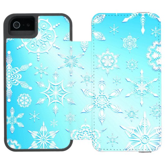 Crystal Snowflakes Pattern Incipio iPhone Geldbeutel-Hülle (Folio Geöffnet)