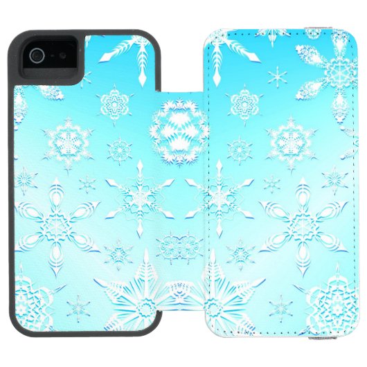 Crystal Snowflakes Pattern Incipio iPhone Geldbeutel-Hülle (Folio Geöffnet)