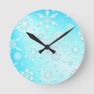 Crystal Snowflakes Pattern Runde Wanduhr