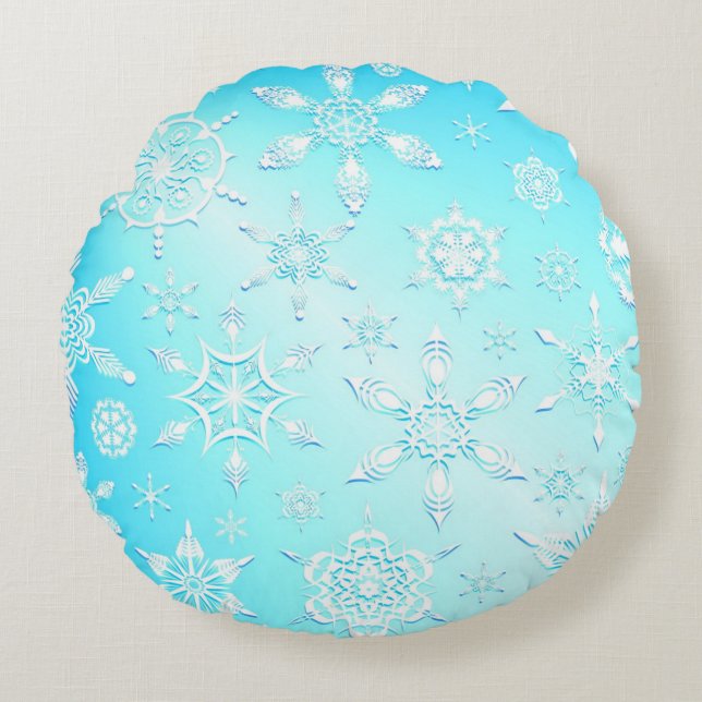 Crystal Snowflakes Pattern Rundes Kissen (Vorderseite)
