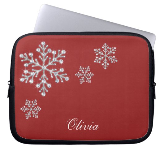 Crystal Snowflakes Red Laptop Sleeve (Vorderseite)