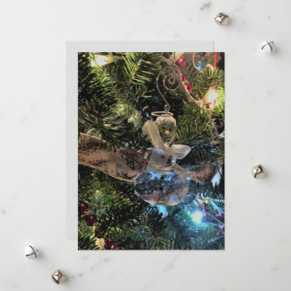 Crystal Snowman Ornament on Tree Feiertagskarte