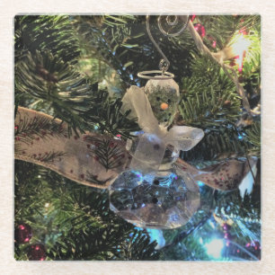 Crystal Snowman Ornament on Tree Glasuntersetzer