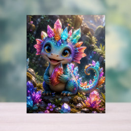 Crystal Sprout – Süße Kristall-Drache Fantasy-Kuns Acrylschild