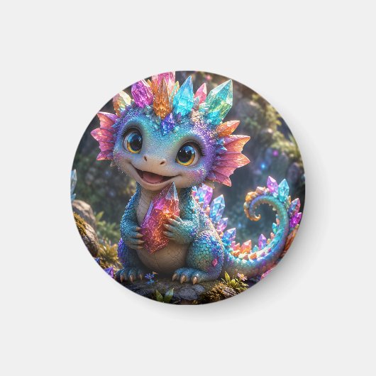 Crystal Sprout – Süße Kristall-Drache Fantasy-Kuns Magnet (Vorne)