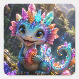 Crystal Sprout – Süße Kristall-Drachen-Fantasy-Kun Quadratischer Aufkleber