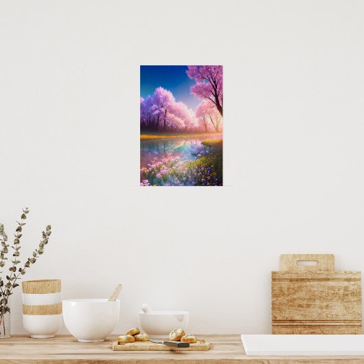 Crystal Stream und Blühfeld von Blume Poster (Küche)