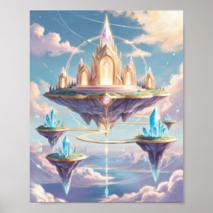 Crystal Temple Sky City Poster - Floating Fantasy
