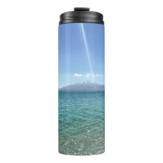 Crystal Water View Blue Sky Beach Vibe Friedlich Thermosbecher (Vorderseite)