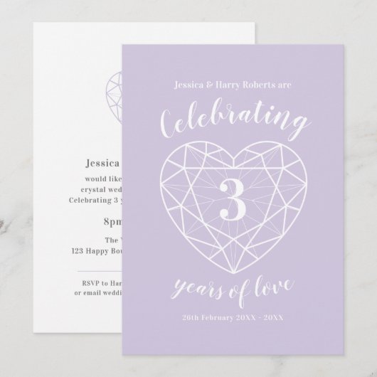 Crystal Wedding Jubiläum 3 Jahre lädt ein Einladung (Vorne/Hinten)