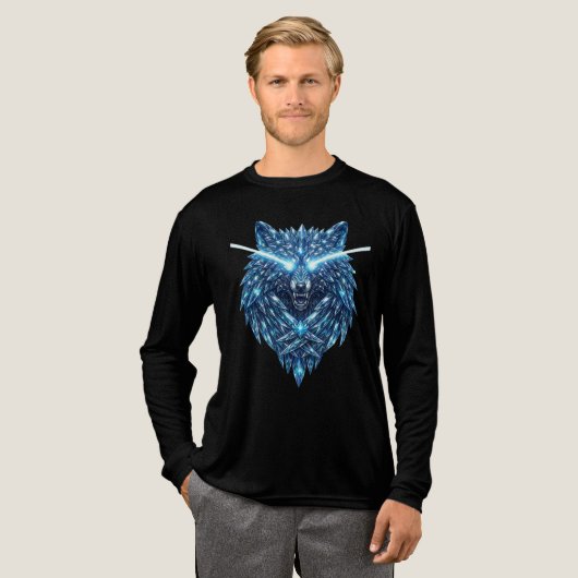 Crystal Wolf Spirit Fantasy Artwork Tri-Blend Shirt (Volle Vorderseite)