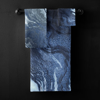 Crystalized Blue Agate | Dusty Slate Marble Stone Badhandtuch Set