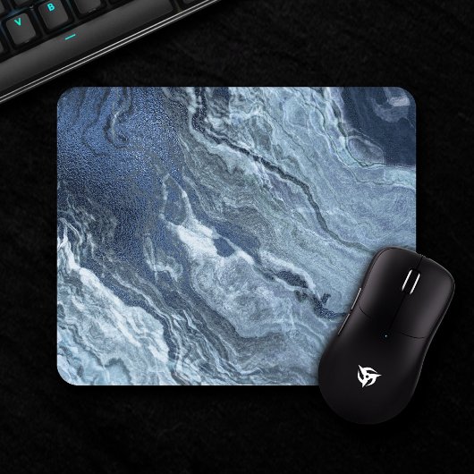 Crystalized Blue Agate | Dusty Slate Marble Stone Mousepad