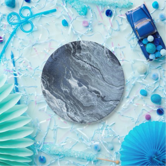 Crystalized Blue Agate | Dusty Slate Marble Stone Pappteller (Party)