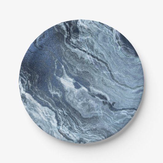 Crystalized Blue Agate | Dusty Slate Marble Stone Pappteller (Vorderseite)