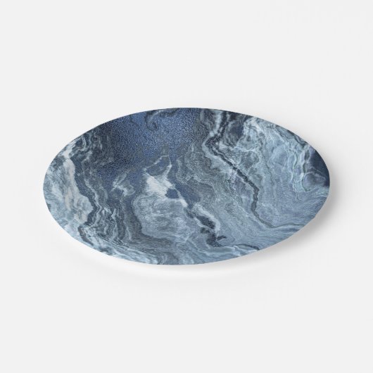 Crystalized Blue Agate | Dusty Slate Marble Stone Pappteller (Schrägansicht)