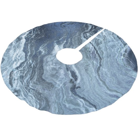 Crystalized Blue Agate | Dusty Slate Marble Stone Polyester Weihnachtsbaumdecke (Schrägansicht)
