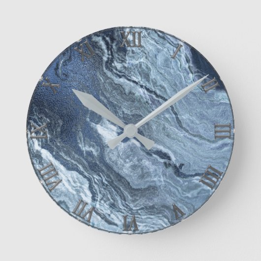 Crystalized Blue Agate | Dusty Slate Marble Stone Runde Wanduhr (Vorderseite)
