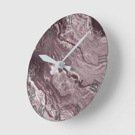 Crystalized Mauve Agate | Dusty Rose Rosa Marmor Runde Wanduhr (Winkel)