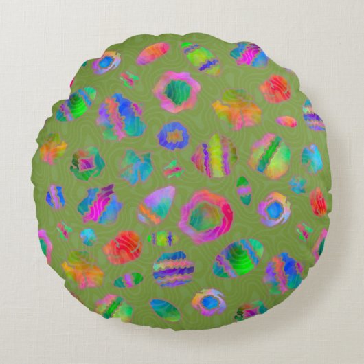 Crystalline Riverbed Moss Green Rundes Kissen (Vorderseite)