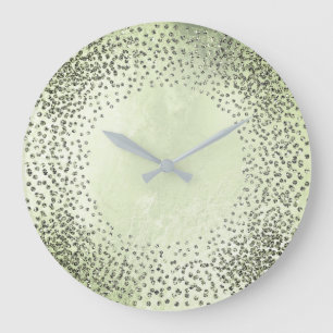 Crystals Confetti Glitter Grey Glass Mint Green Große Wanduhr