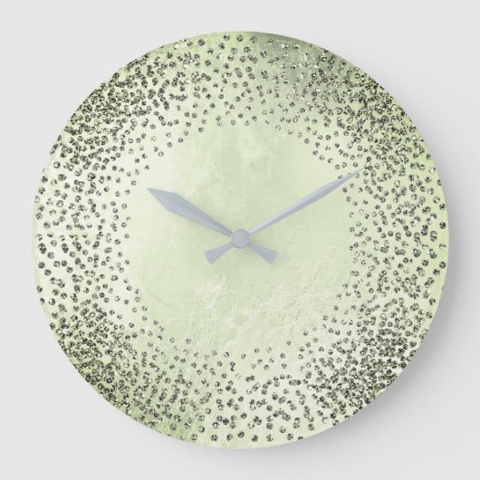 Crystals Confetti Glitter Grey Glass Mint Green Große Wanduhr (Vorderseite)