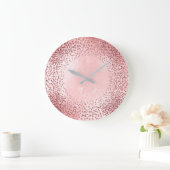 Crystals Confetti Glitter Grey Glass Pink Rose Große Wanduhr (Zuhause)