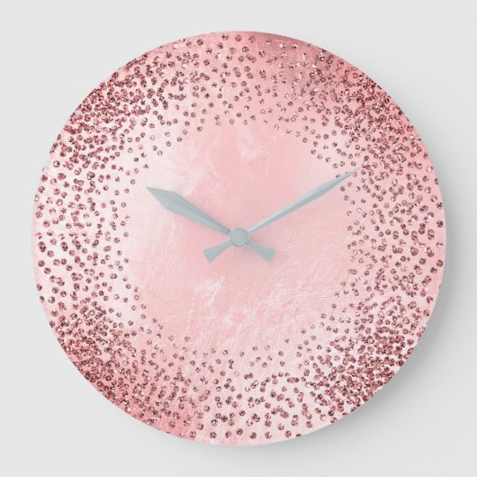 Crystals Confetti Glitter Grey Glass Pink Rose Große Wanduhr (Vorderseite)