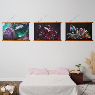 Crystals Ruby Amethyst Gemstones Wandteppich Mit Holzrahmen