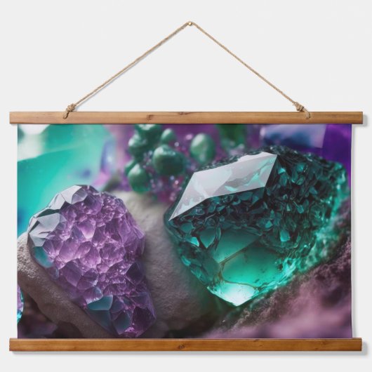 Crystals Ruby Amethyst Gemstones Wandteppich Mit Holzrahmen (Vorderseite)