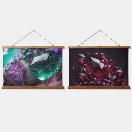Crystals Ruby Amethyst Gemstones Wandteppich Mit Holzrahmen (Doppelt)