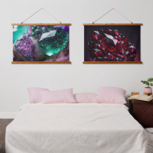Crystals Ruby Amethyst Gemstones Wandteppich Mit Holzrahmen