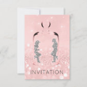 Crystals Western Country Party Glitzer Rosa Grau Einladung (Vorderseite)