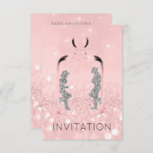 Crystals Western Country Party Glitzer Rosa Grau Einladung (Vorne/Hinten)