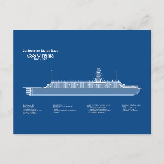 CSS Virginia - Schiff Bauplan ABD Postkarte (Vorderseite)