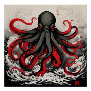 Cthulhu Asian Tinte Malerei Poster