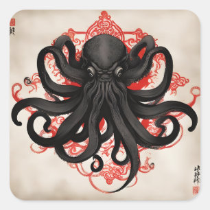 Cthulhu Asian Tinte Malerei Quadratischer Aufkleber